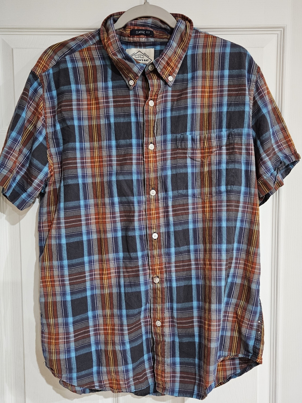 St. Johns Bay Classic Fit Short Sleeve Shirt Men's L Plaid Multicolor Western